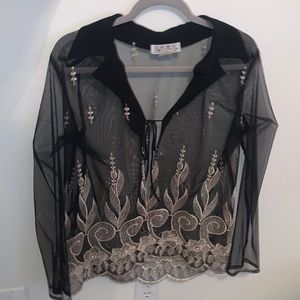 ANNA black and gold mesh top